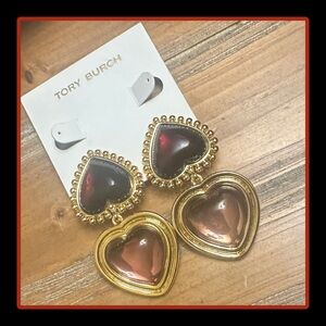 TORY BURCH Resin Heart CLIP ON Earrings